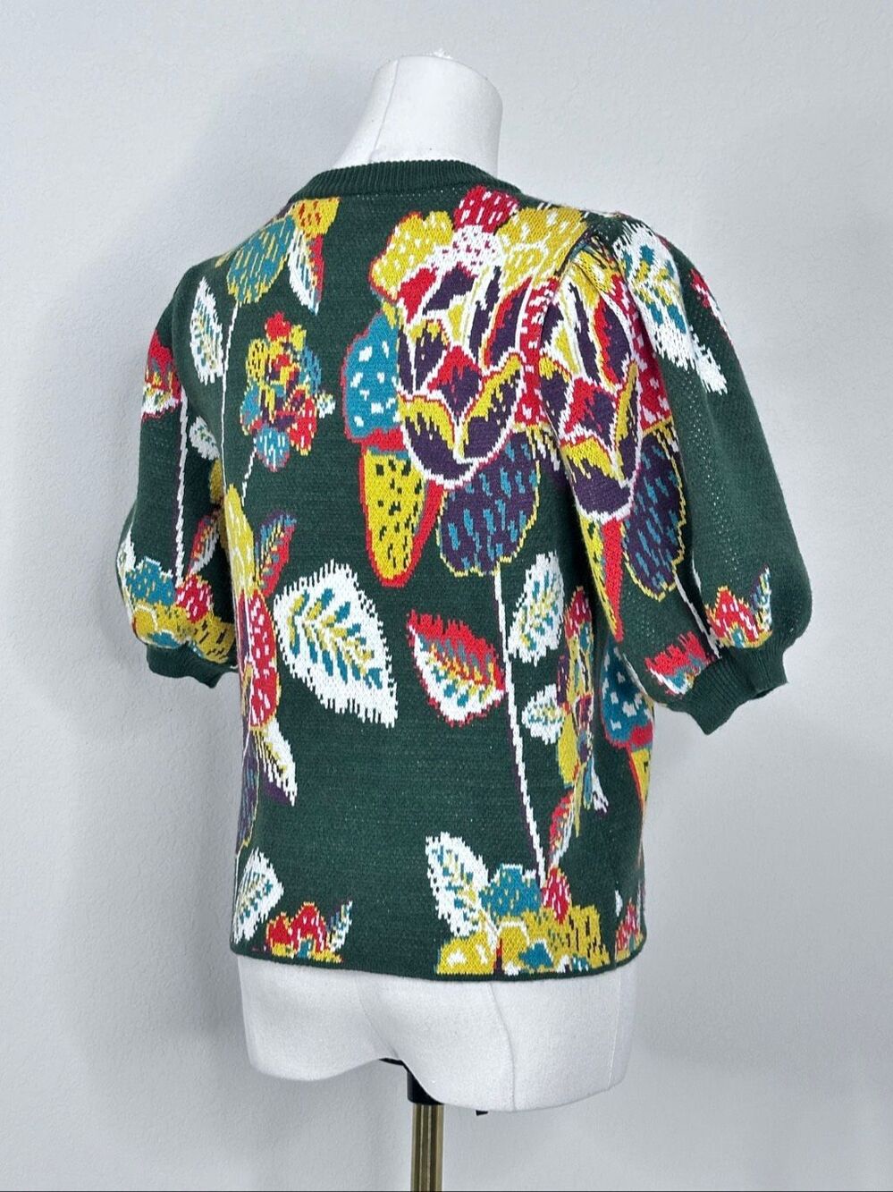 FARM Rio Anthropologie Margarita Floral Puff Sleeve Sweater M Cottage Artsy - Picture 12 of 16